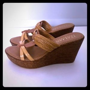 Italian Shoemakers Tan/ Brown Wedge Sandals Size 8